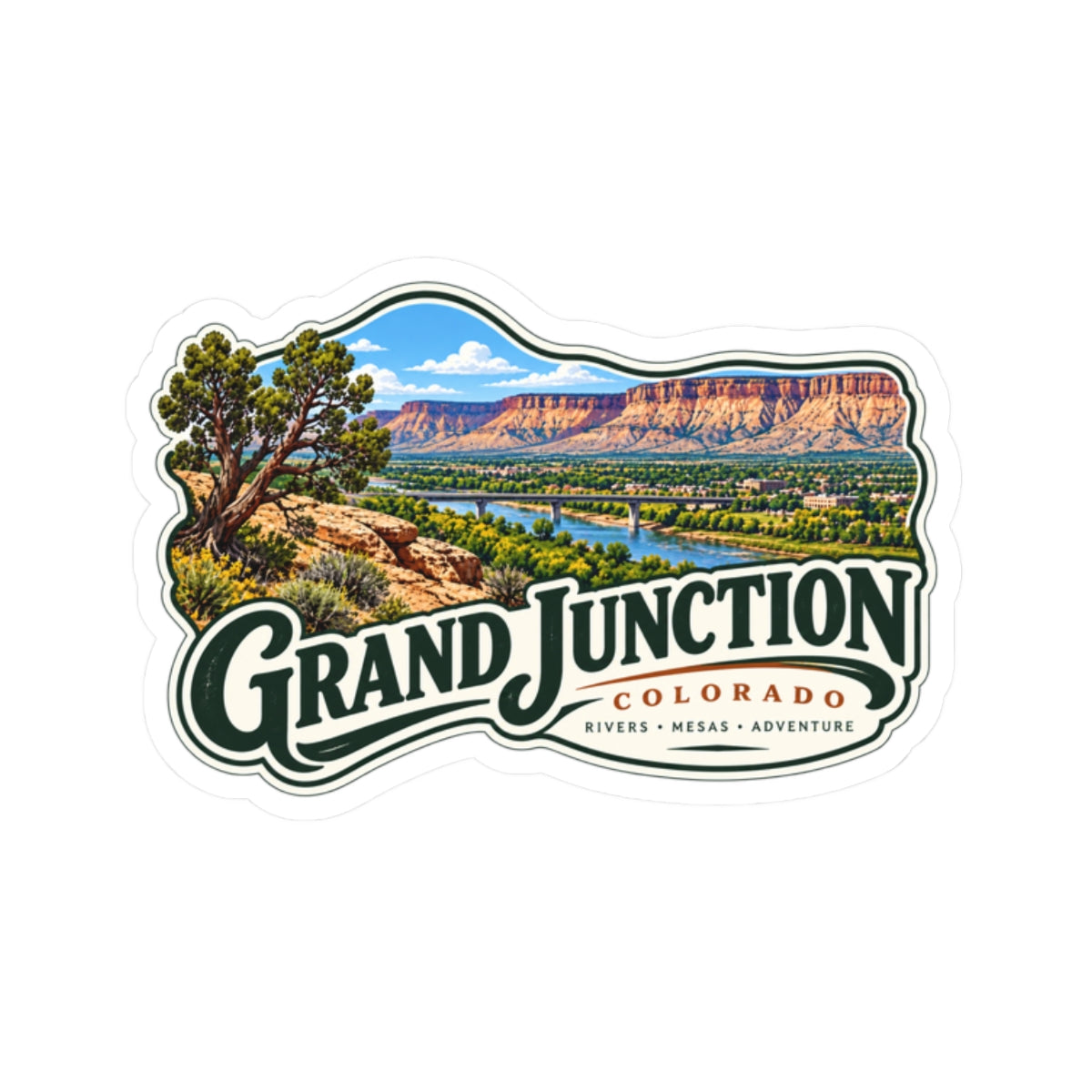 Grand Junction Colorado Scenic Sticker — Rivers, Mesas & Adventure Kiss-Cut Sticker
