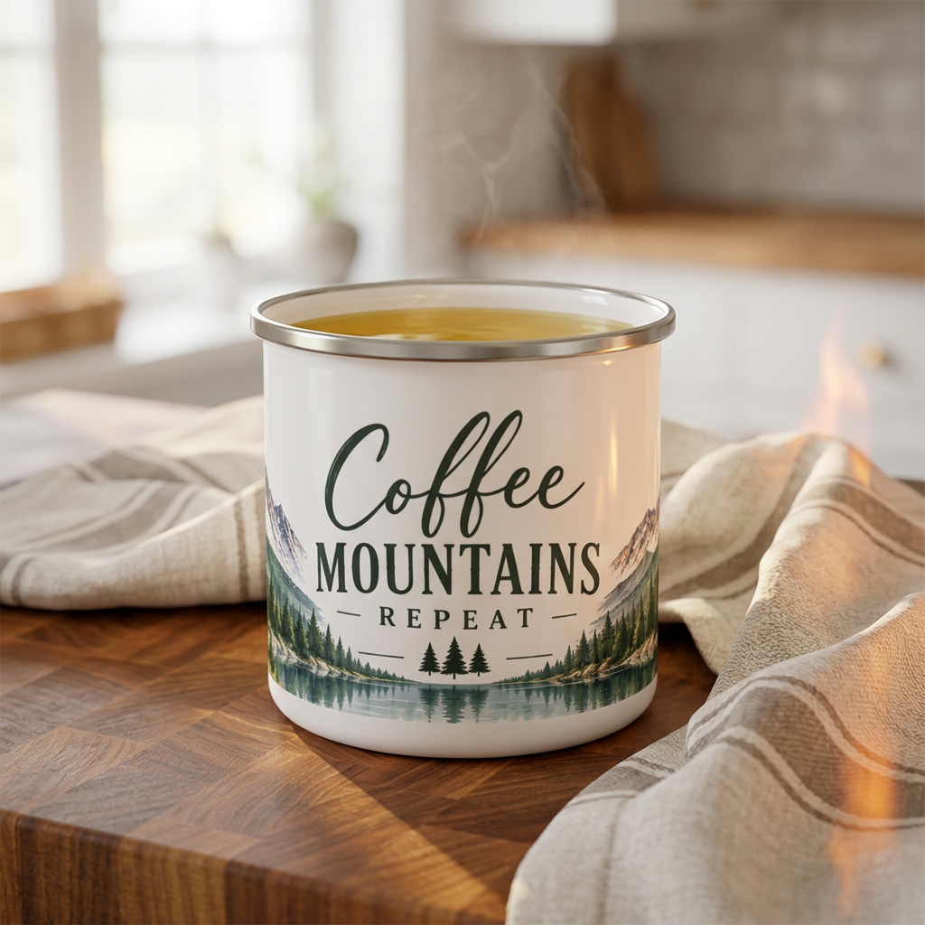 Coffee • Mountains • Repeat — Colorado Inspired Enamel Camping Mug