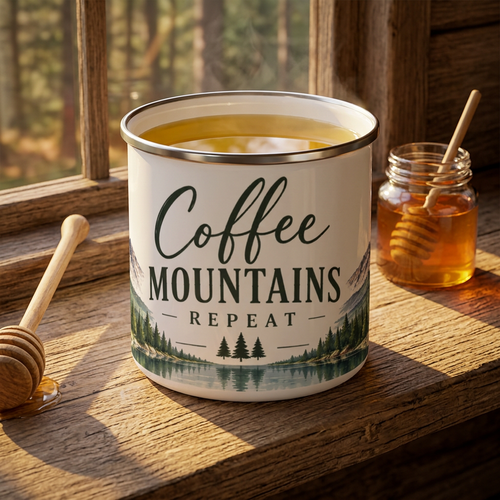 Coffee • Mountains • Repeat — Colorado Inspired Enamel Camping Mug