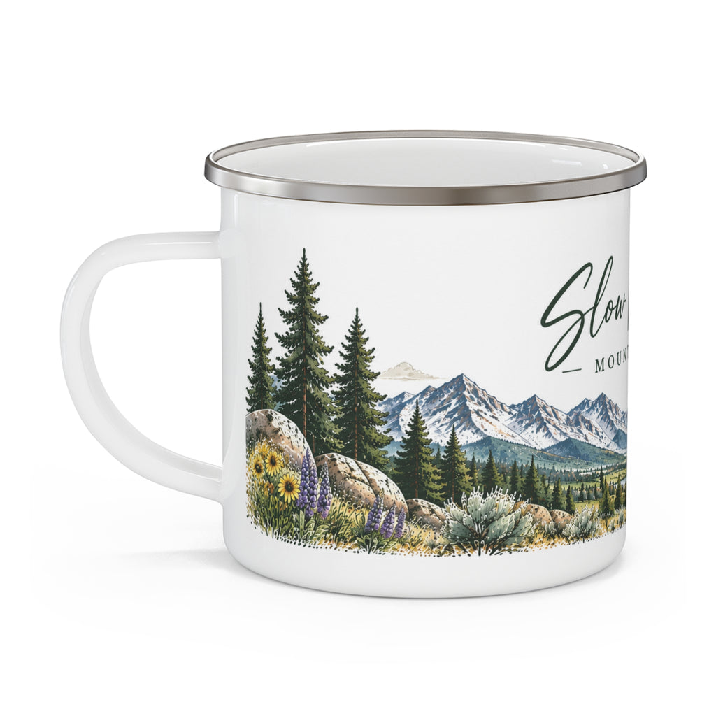Slow Mornings • Mountain Views — Western Slope Colorado Inspired Enamel Camping Mug