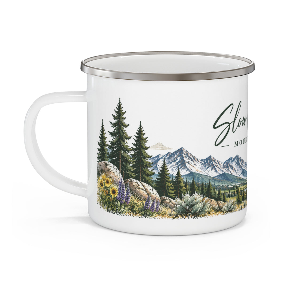 Slow Mornings • Mountain Views — Western Slope Colorado Inspired Enamel Camping Mug