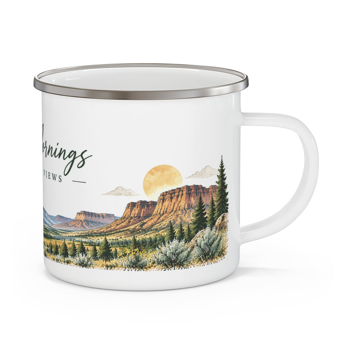 Slow Mornings • Mountain Views — Western Slope Colorado Inspired Enamel Camping Mug