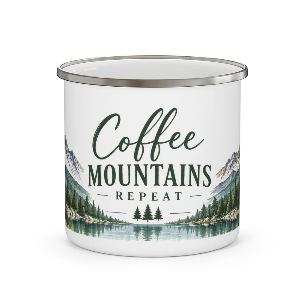 Coffee • Mountains • Repeat — Colorado Inspired Enamel Camping Mug