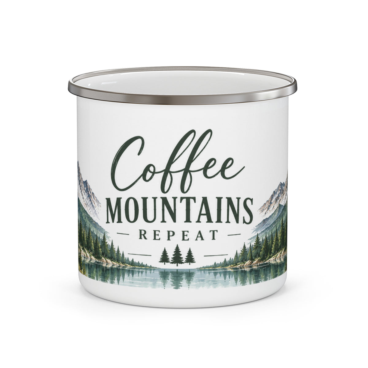 Coffee • Mountains • Repeat — Colorado Inspired Enamel Camping Mug