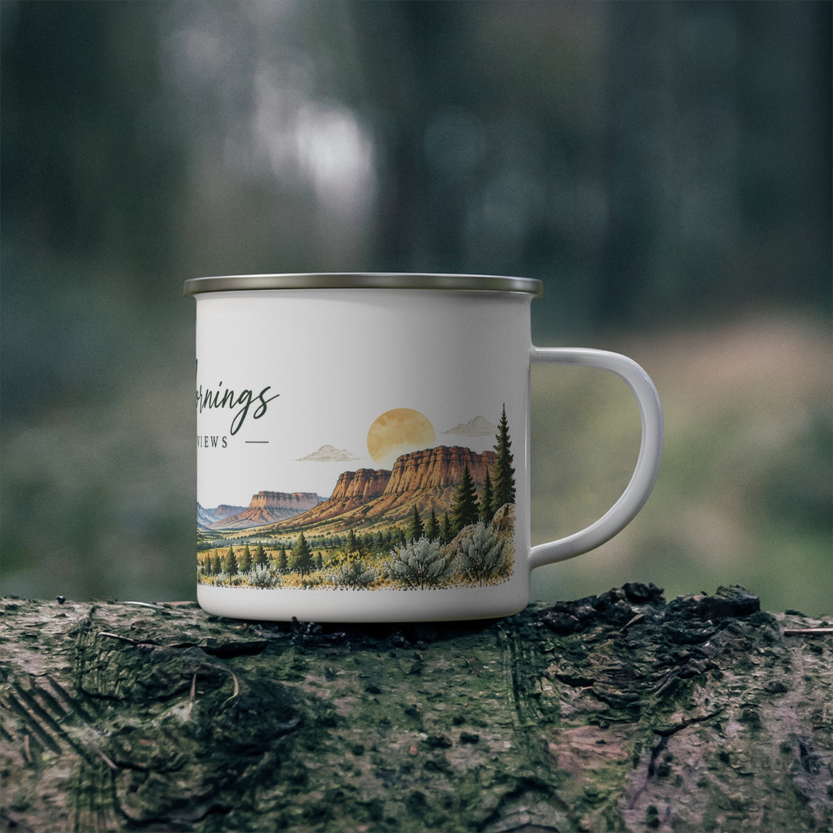 Slow Mornings • Mountain Views — Western Slope Colorado Inspired Enamel Camping Mug