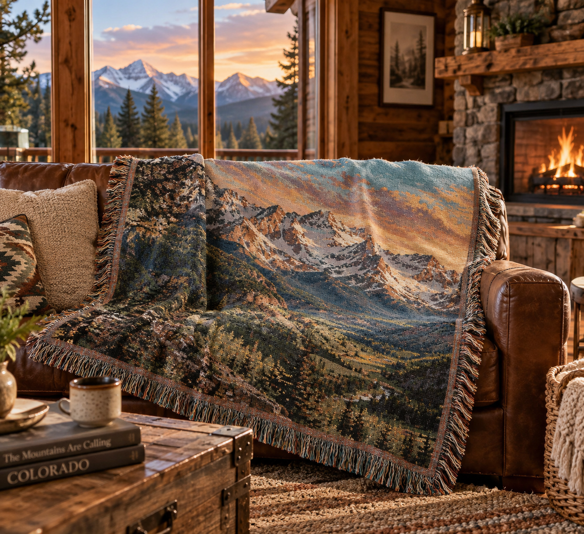San Juan Mountains Colorado-Inspired Woven Blanket - Cozy Scenic Throw for Cabin, Living Room, Lodge Decor