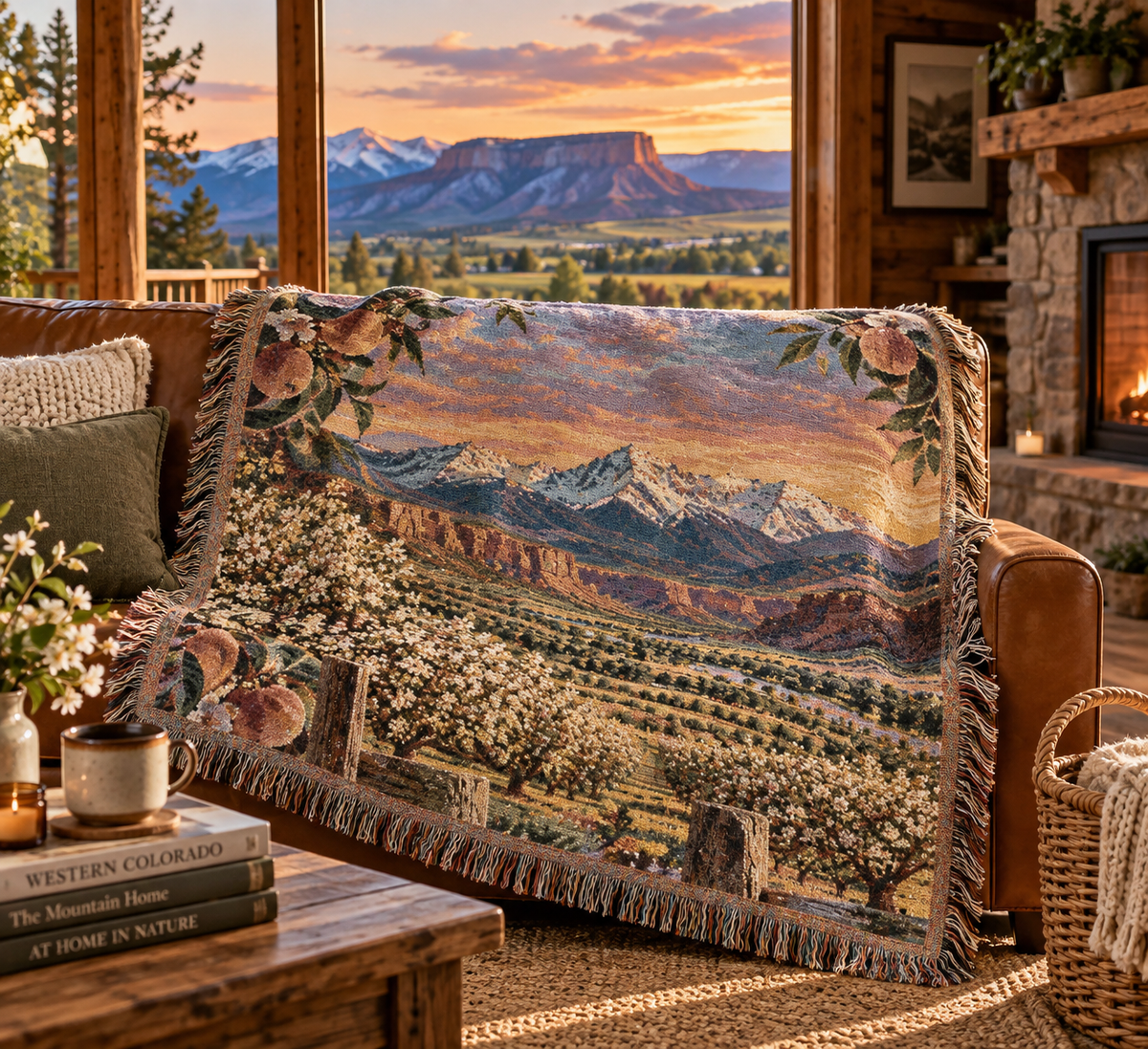 Western Slope Colorado-Inspired Woven Blanket — Cozy Scenic Throw for Cabin, Living Room, Lodge Decor